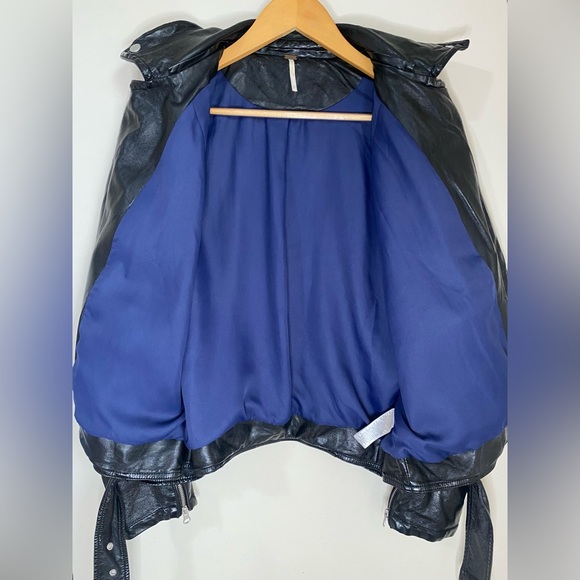Free People Women Black Vegan Moto Faux Leather Jacket Biker Size Small - Picture 7 of 10